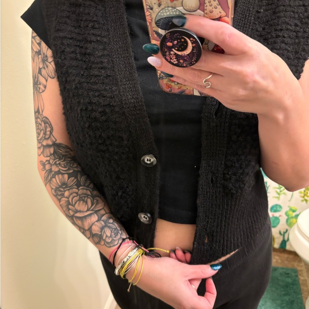 Black Knit Button-Up Vest